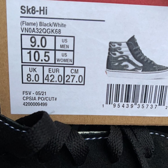 Vans Sk8-Hi Flame Black/White MENS - Picture 16 of 16